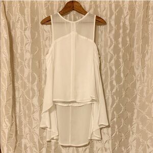 Three of Something White High Low Top Sheer Sleeveless Semi Sheer